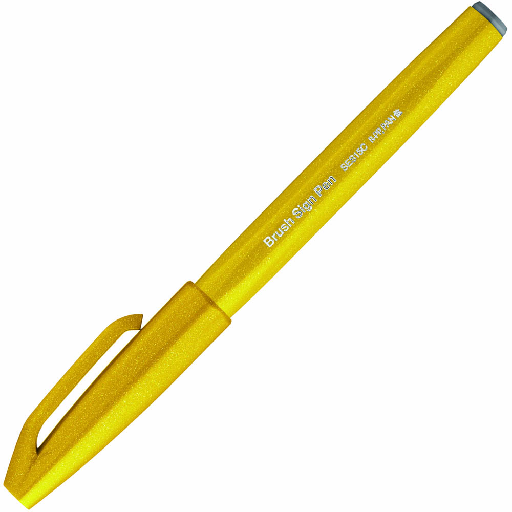 Image for PENTEL SES15C BRUSH SIGN PEN MARKER YELLOW BOX 10 from Office National Perth CBD