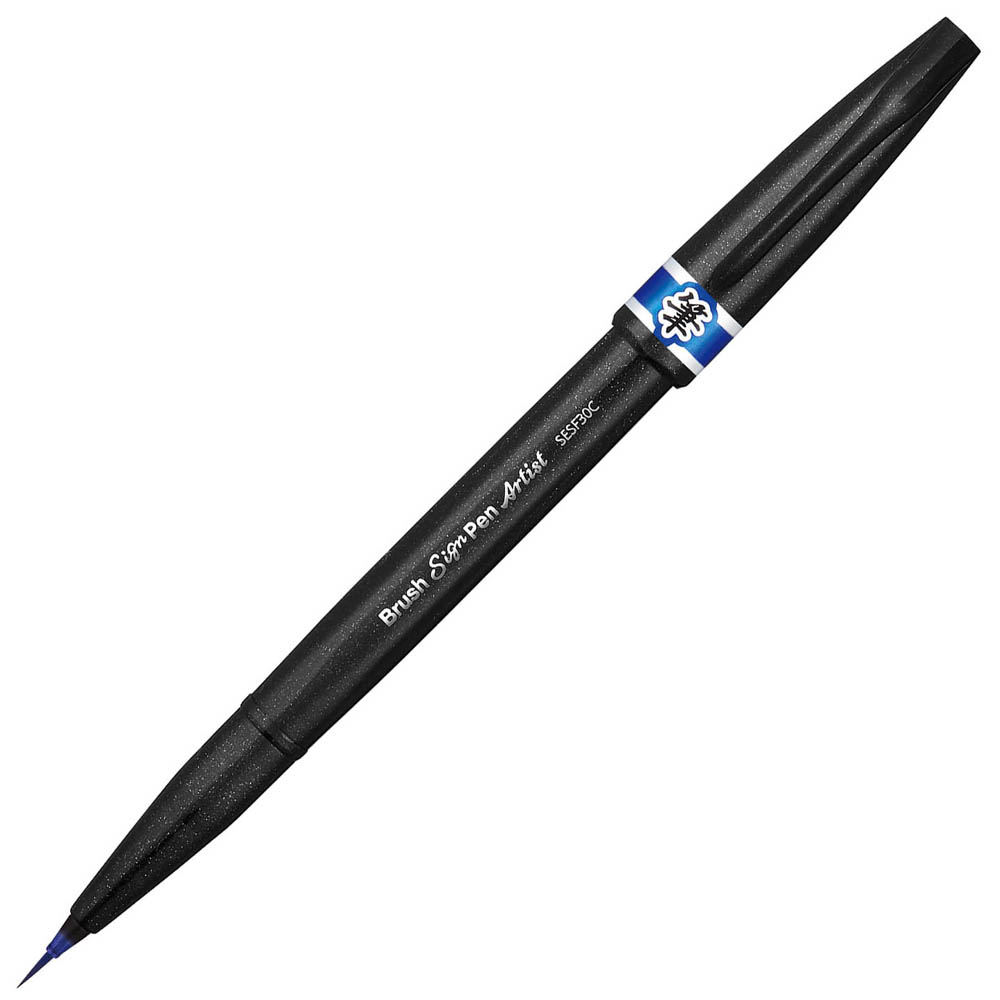 Image for PENTEL SESF30C ARTIST BRUSH SIGN PEN SUPER FINE BLUE BOX 12 from Surry Office National