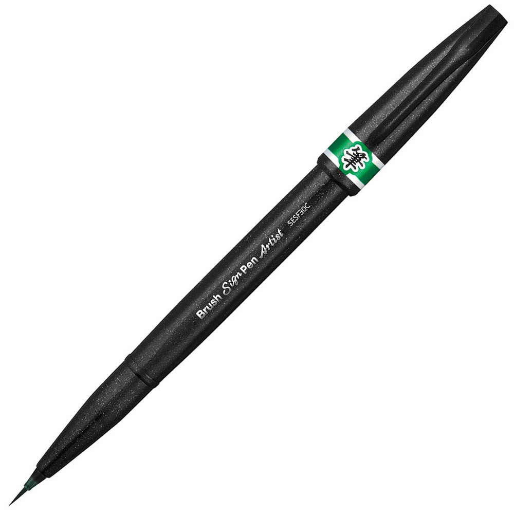 Image for PENTEL SESF30C ARTIST BRUSH SIGN PEN SUPER FINE GREEN BOX 12 from Surry Office National