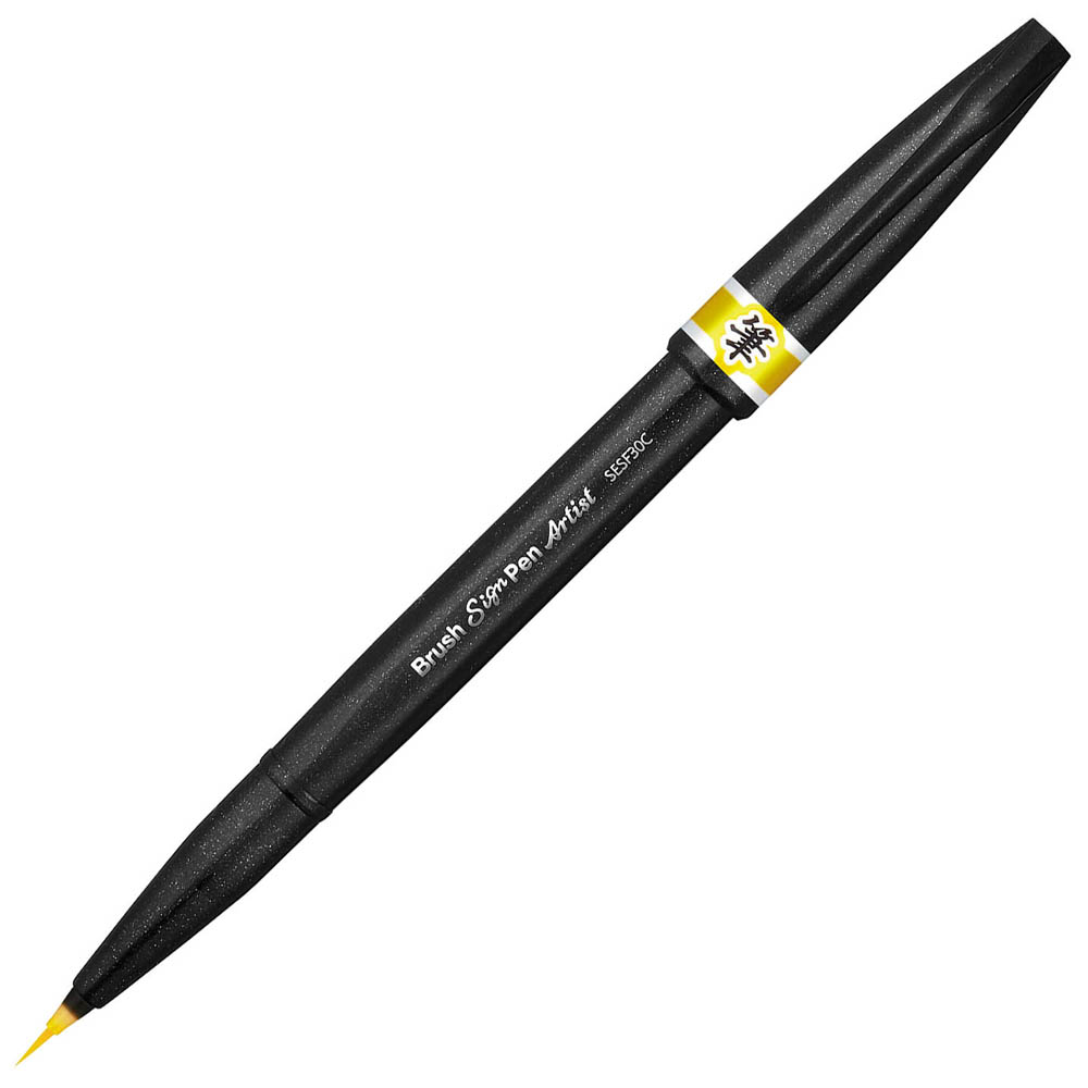 Image for PENTEL SESF30C ARTIST BRUSH SIGN PEN SUPER FINE YELLOW BOX 12 from Surry Office National