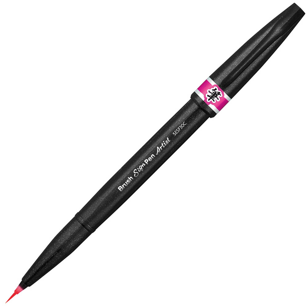 Image for PENTEL SESF30C ARTIST BRUSH SIGN PEN SUPER FINE PINK BOX 12 from Surry Office National
