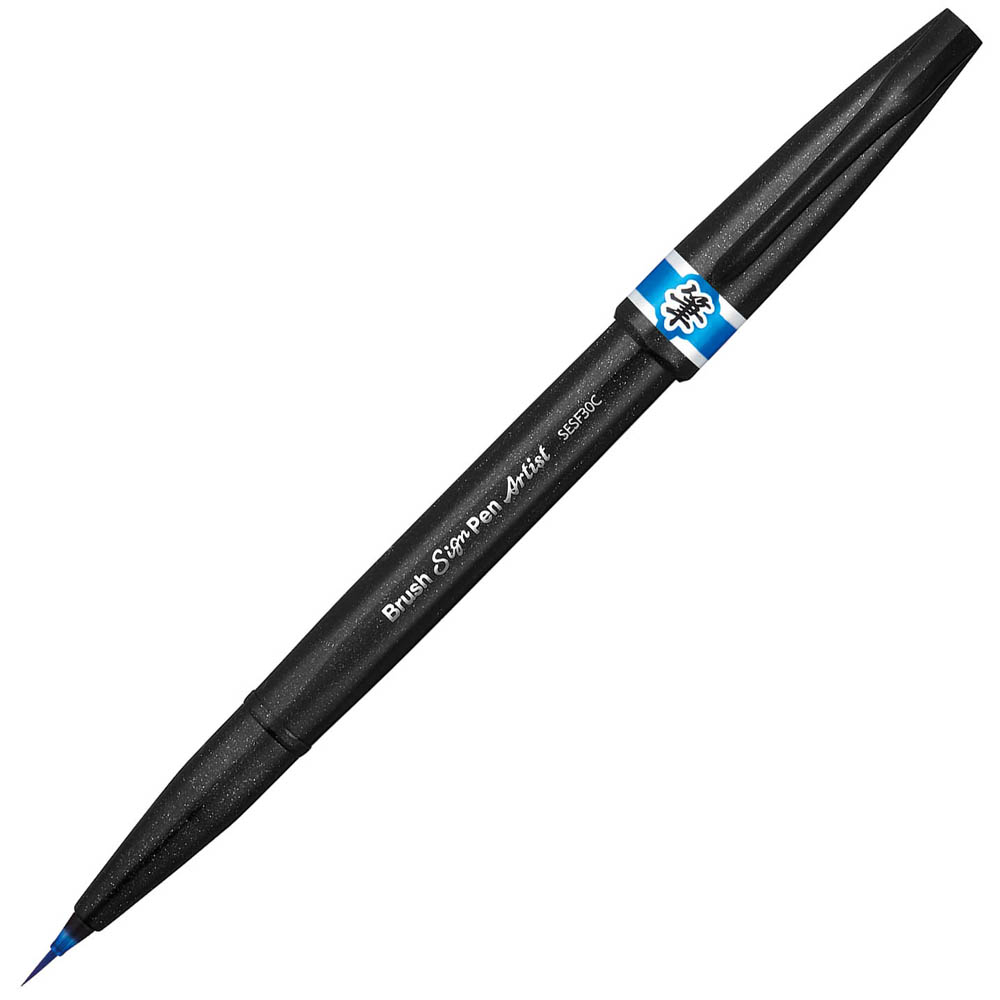 Image for PENTEL SESF30C ARTIST BRUSH SIGN PEN SUPER FINE SKY BLUE BOX 12 from Surry Office National