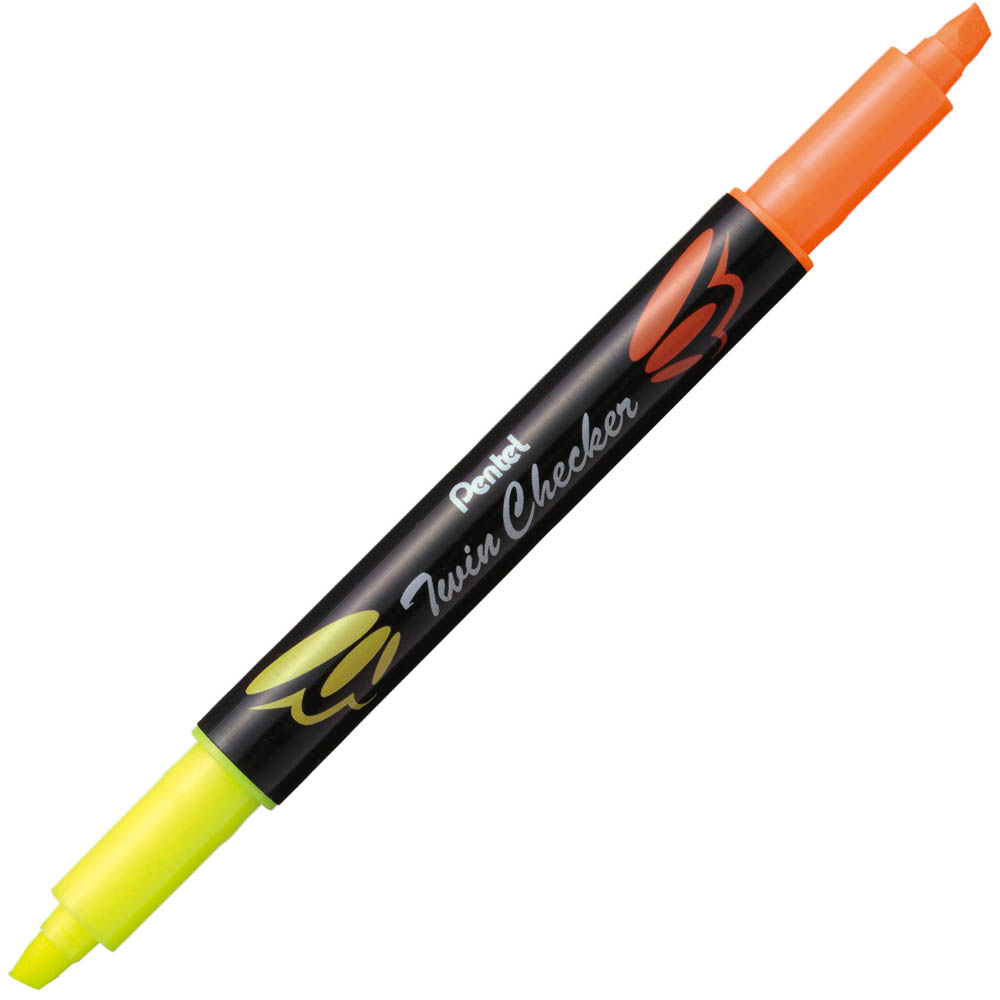 Image for PENTEL SLW8 TWIN CHECKER HIGHLIGHTER TWIN TIP CHISEL YELLOW/ORANGE from Office National Barossa