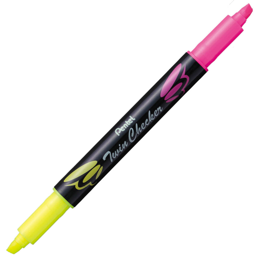 Image for PENTEL SLW8 TWIN CHECKER HIGHLIGHTER TWIN TIP CHISEL YELLOW/PINK from Angletons Office National