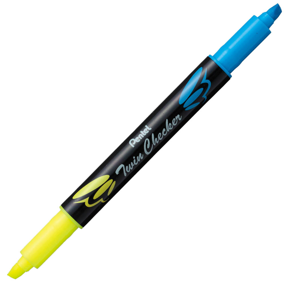 Image for PENTEL SLW8 TWIN CHECKER HIGHLIGHTER TWIN TIP CHISEL YELLOW/SKY BLUE from Angletons Office National