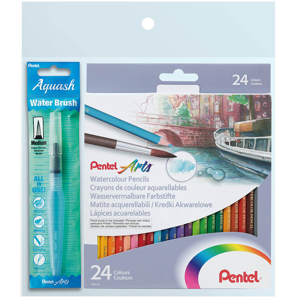 Image for PENTEL YCB9 ARTS WATERCOLOUR PENCILS WITH AQUASH BRUSH PACK 24 from Paul John Office National