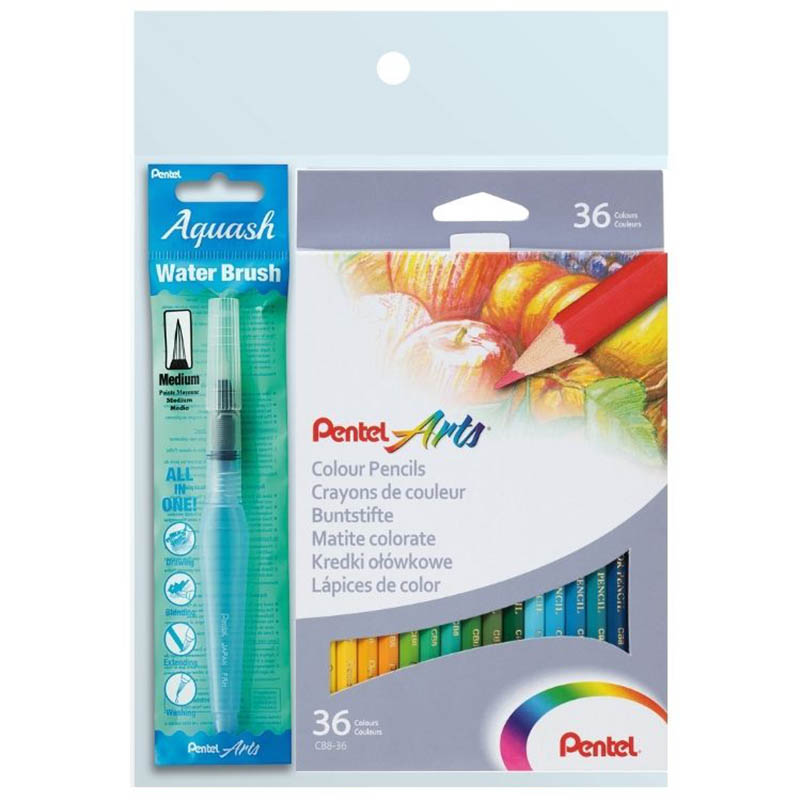 Image for PENTEL YCB9 ARTS WATERCOLOUR PENCILS WITH AQUASH BRUSH PACK 36 from Office National Perth CBD
