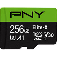 pny elite-x v30 u3 class 10 micro sd flash memory card 256gb