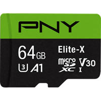 pny elite-x v30 u3 class 10 micro sd flash memory card 64gb