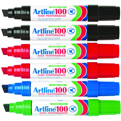 Image for ARTLINE 100 PERMANENT MARKER CHISEL 12MM ASSORTED PACK 6 from Angletons Office National