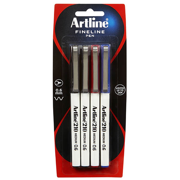 Image for ARTLINE 210 FINELINER PEN 0.6MM ASSORTED PACK 4 from Coffs Coast Office National