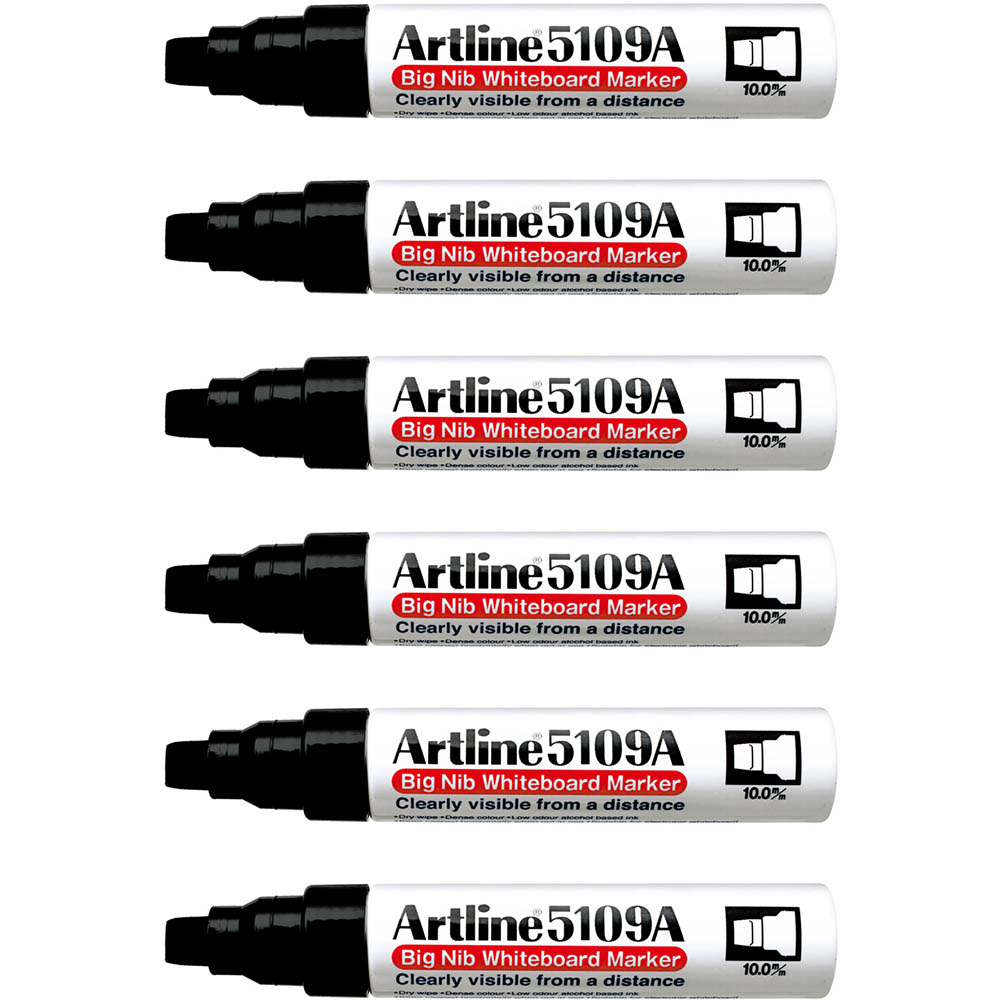 Image for ARTLINE 5109A WHITEBOARD MARKER CHISEL 10MM BLACK BOX 6 from Office National Barossa