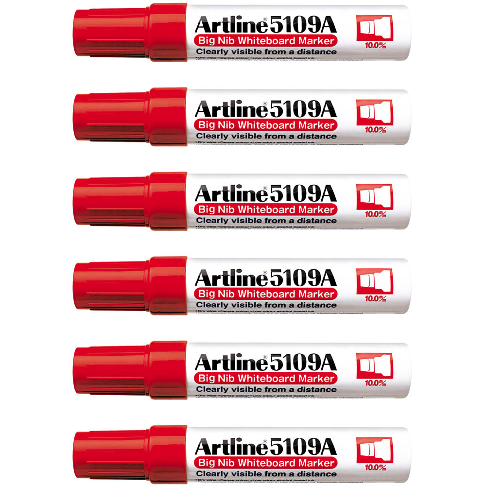 Image for ARTLINE 5109A WHITEBOARD MARKER CHISEL 10MM RED BOX 6 from Office National Barossa
