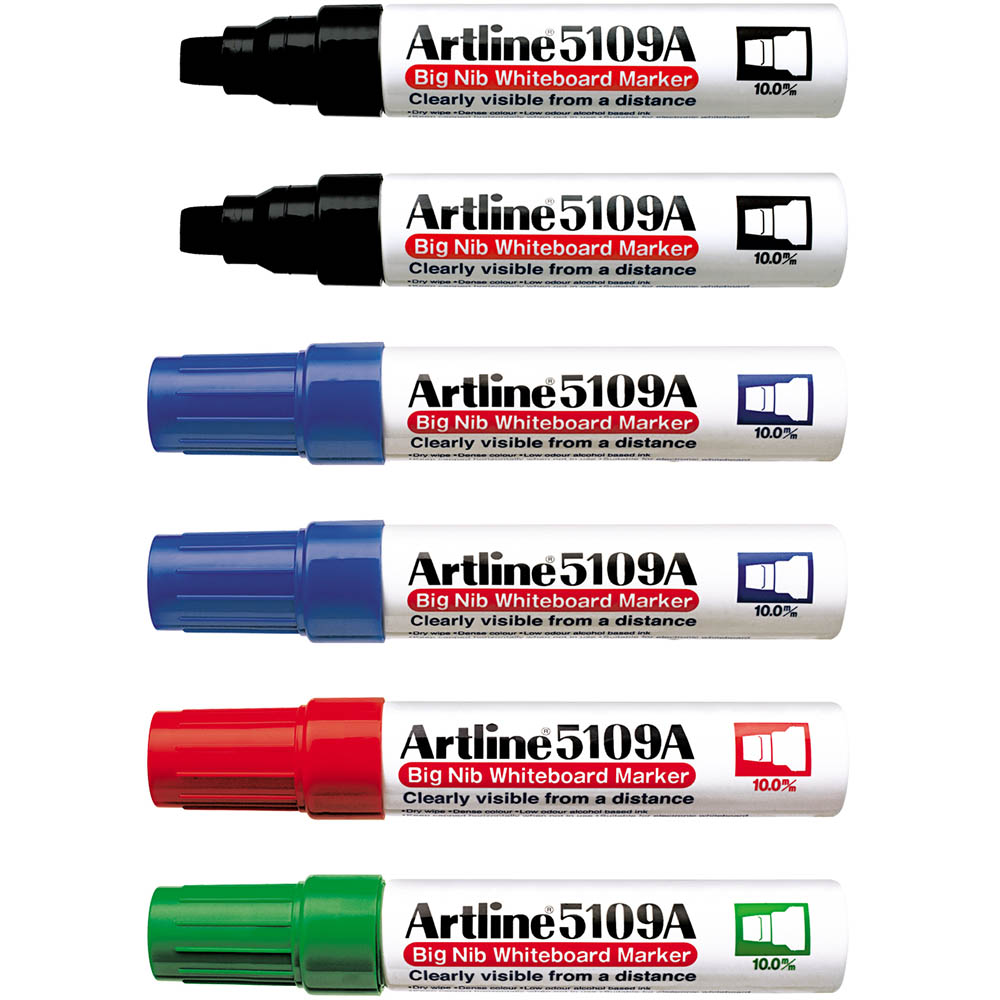 Image for ARTLINE 5109A WHITEBOARD MARKER CHISEL 10MM ASSORTED BOX 6 from Office National Perth CBD