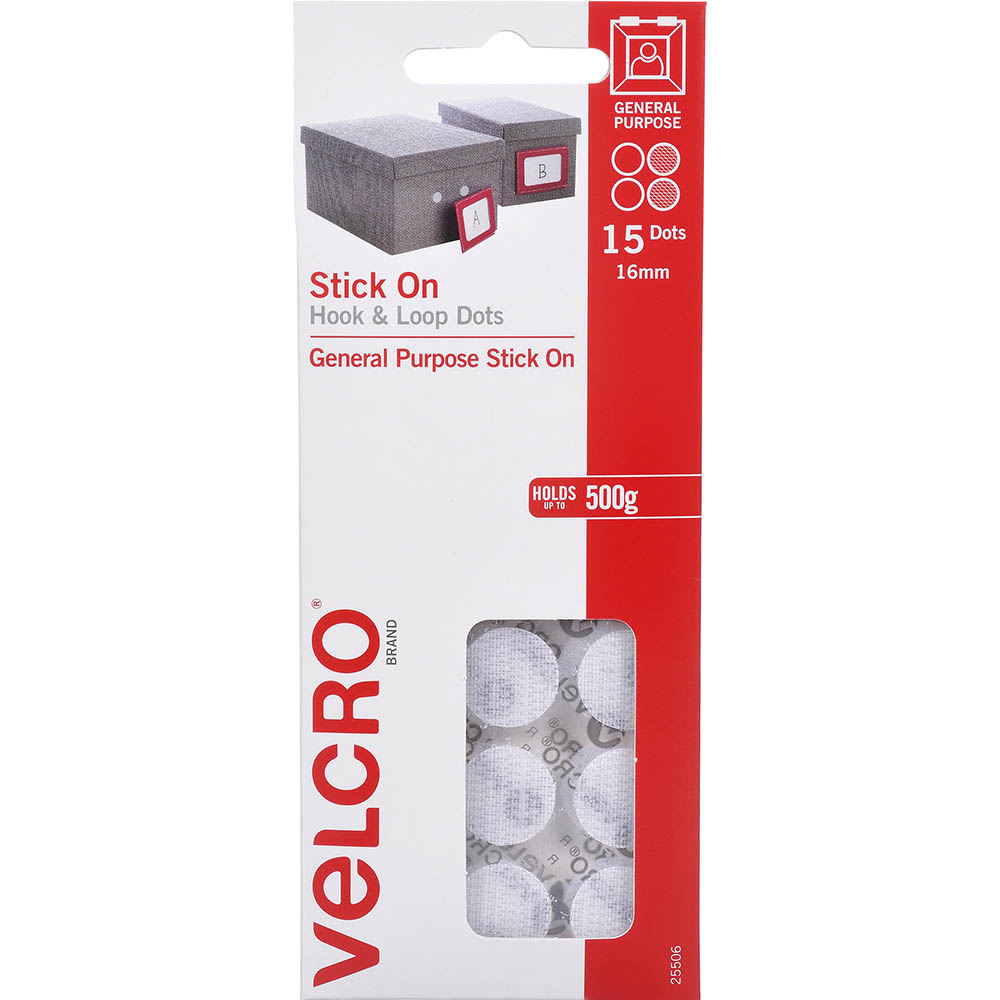 Image for VELCRO BRAND® STICK-ON HOOK AND LOOP DOTS 16MM WHITE PACK 15 from Office National Kalgoorlie