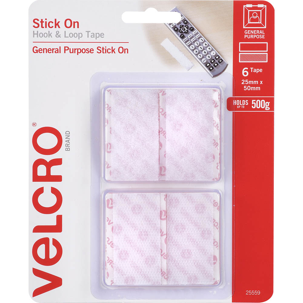 Image for VELCRO BRAND® STICK-ON HOOK AND LOOP RECTANGLES 25 X 50MM WHITE PACK 6 from C & G Office National