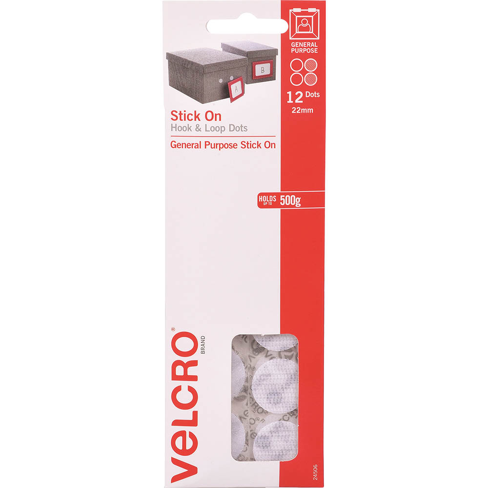 Image for VELCRO BRAND® STICK-ON HOOK AND LOOP DOTS 22MM WHITE PACK 12 from Angletons Office National