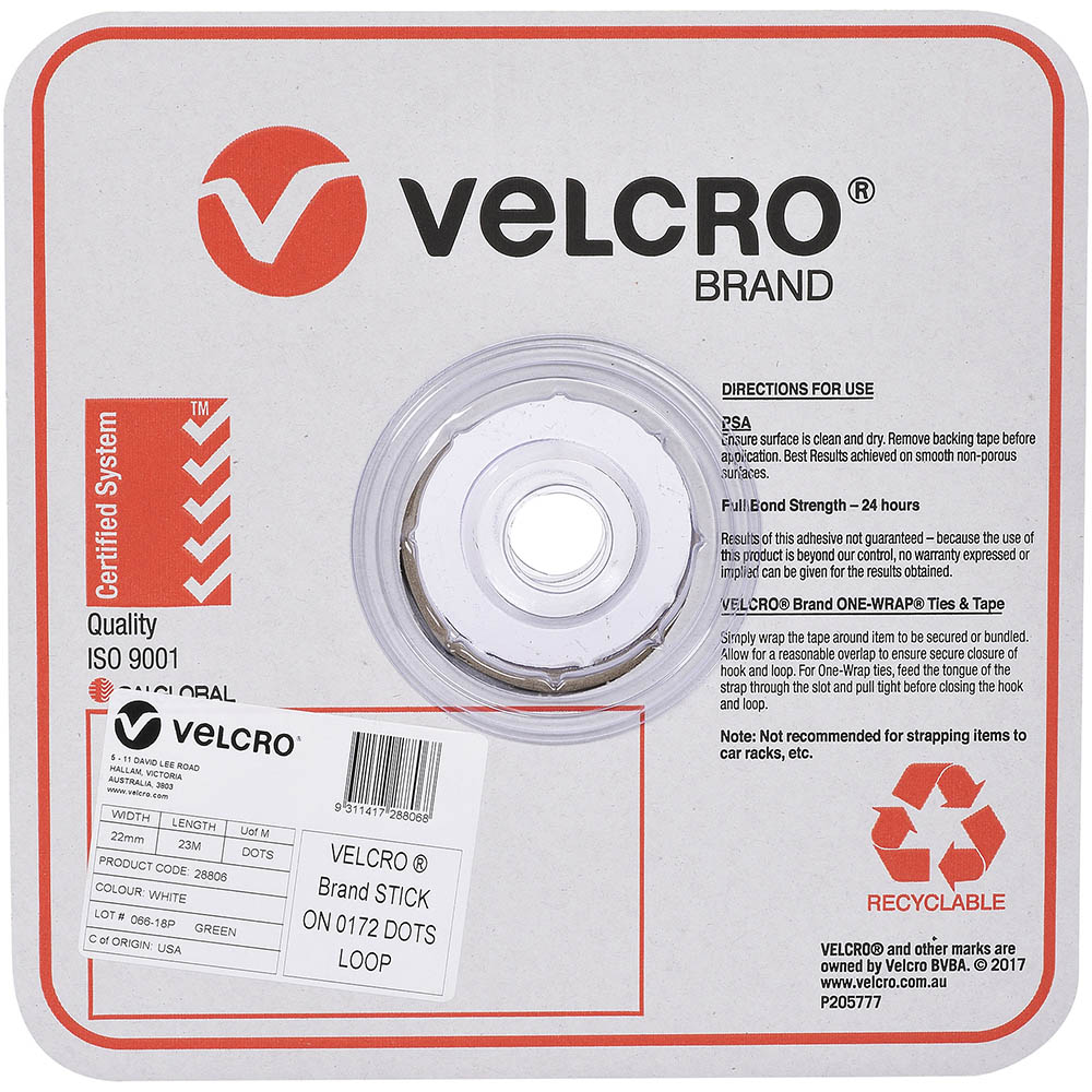 Image for VELCRO BRAND® STICK-ON LOOP DOTS 22MM WHITE PACK 900 from Axsel Office National