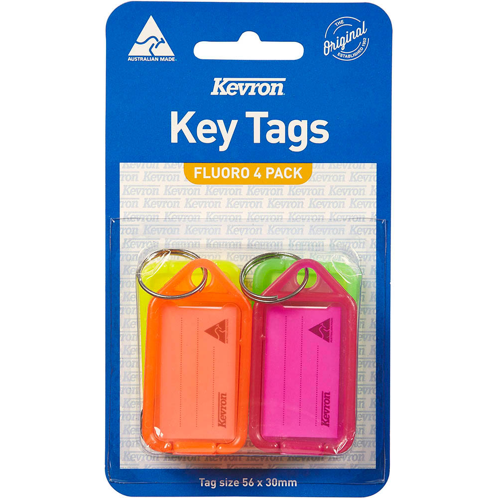 Image for KEVRON ID38 KEYTAGS ASSORTED FLUORESCENT PACK 4 from Absolute MBA Office National