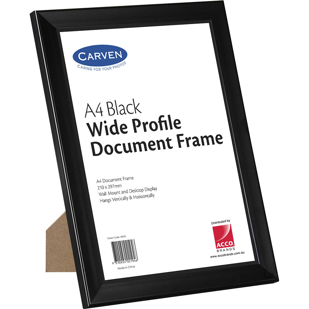 Image for CARVEN DOCUMENT FRAME WIDE PROFILE A4 BLACK from Emerald Office Supplies Office National