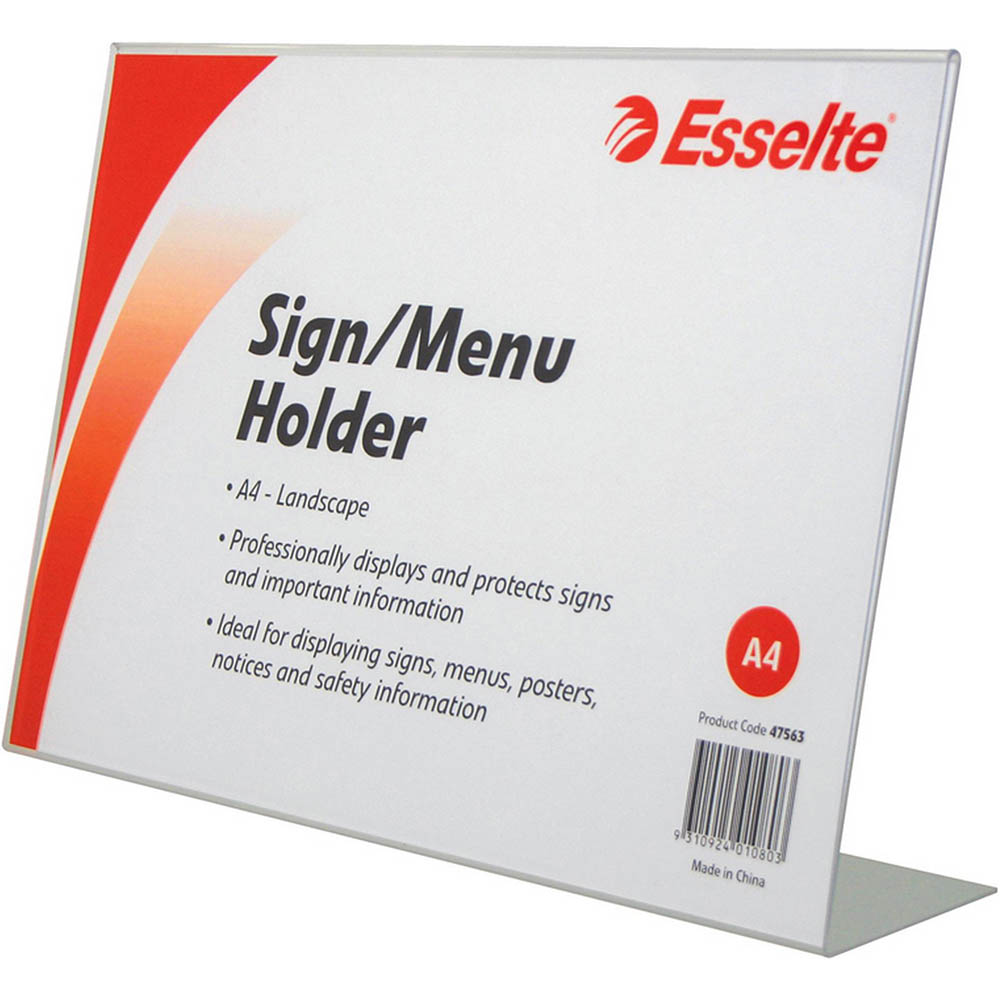 Image for ESSELTE SIGN / MENU HOLDER SLANTED LANDSCAPE A4 CLEAR from PaperChase Office National