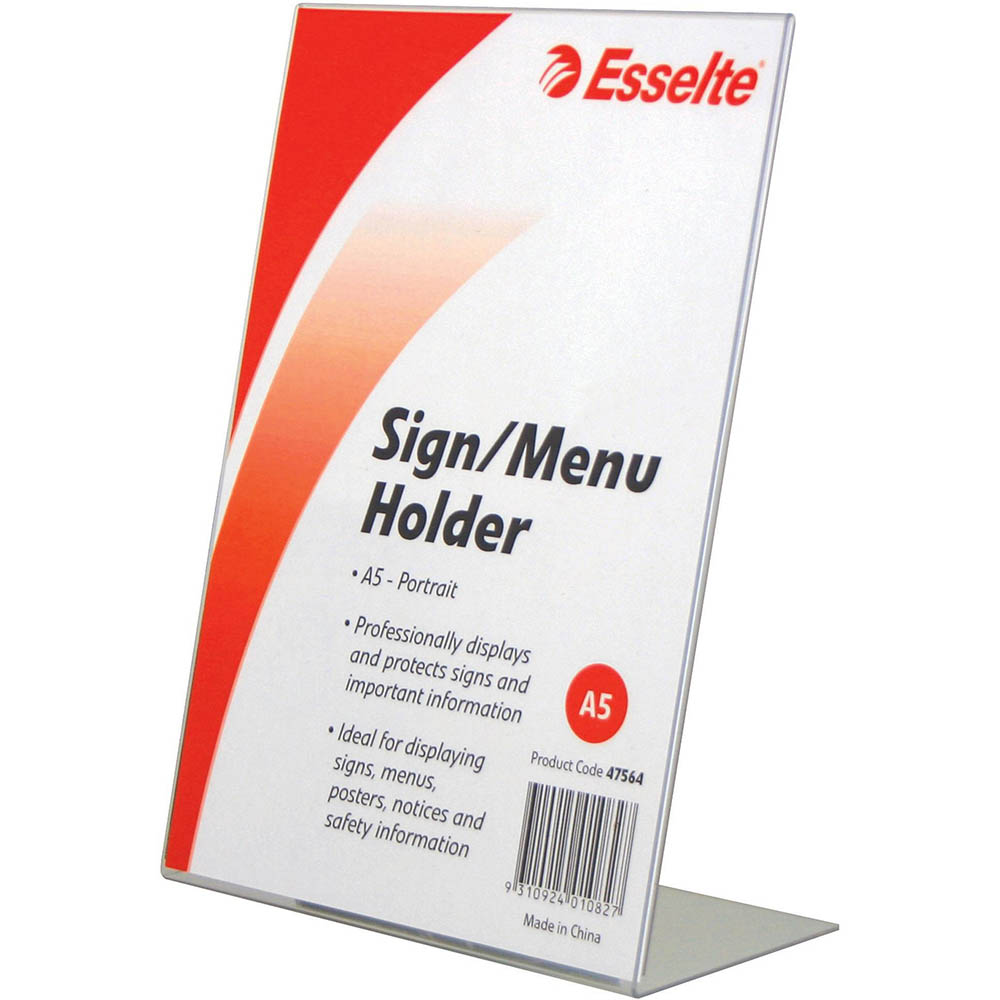 Image for ESSELTE SIGN / MENU HOLDER SLANTED PORTRAIT A5 CLEAR from Angletons Office National