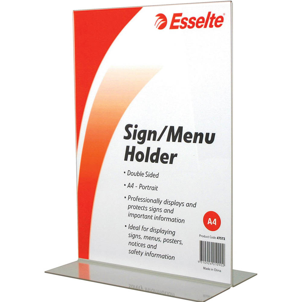 Image for ESSELTE SIGN / MENU HOLDER DOUBLE SIDED PORTRAIT A4 CLEAR from Aztec Office National