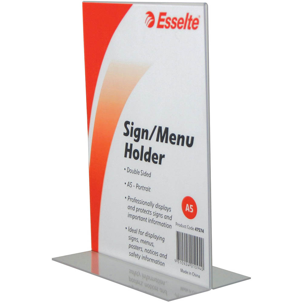 Image for ESSELTE SIGN / MENU HOLDER DOUBLE SIDED PORTRAIT A5 CLEAR from Aztec Office National
