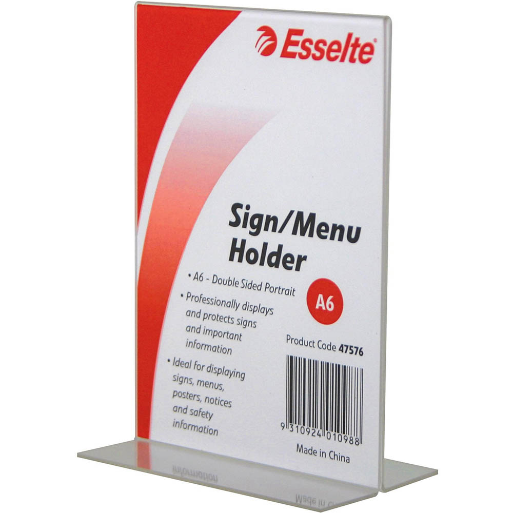 Image for ESSELTE SIGN / MENU HOLDER DOUBLE SIDED PORTRAIT A6 CLEAR from Angletons Office National