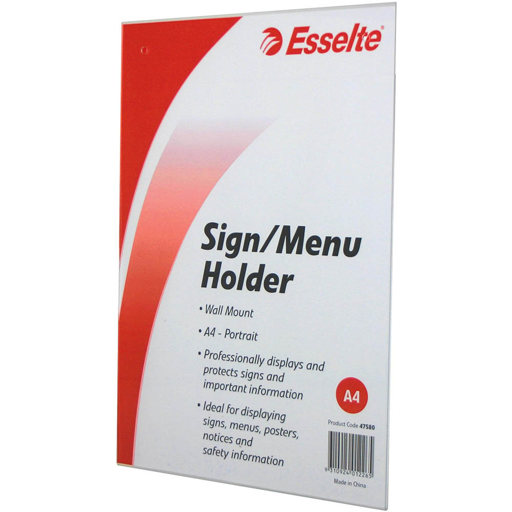 Image for ESSELTE SIGN / MENU HOLDER WALL MOUNT PORTRAIT A4 CLEAR from OFFICE NATIONAL CANNING VALE