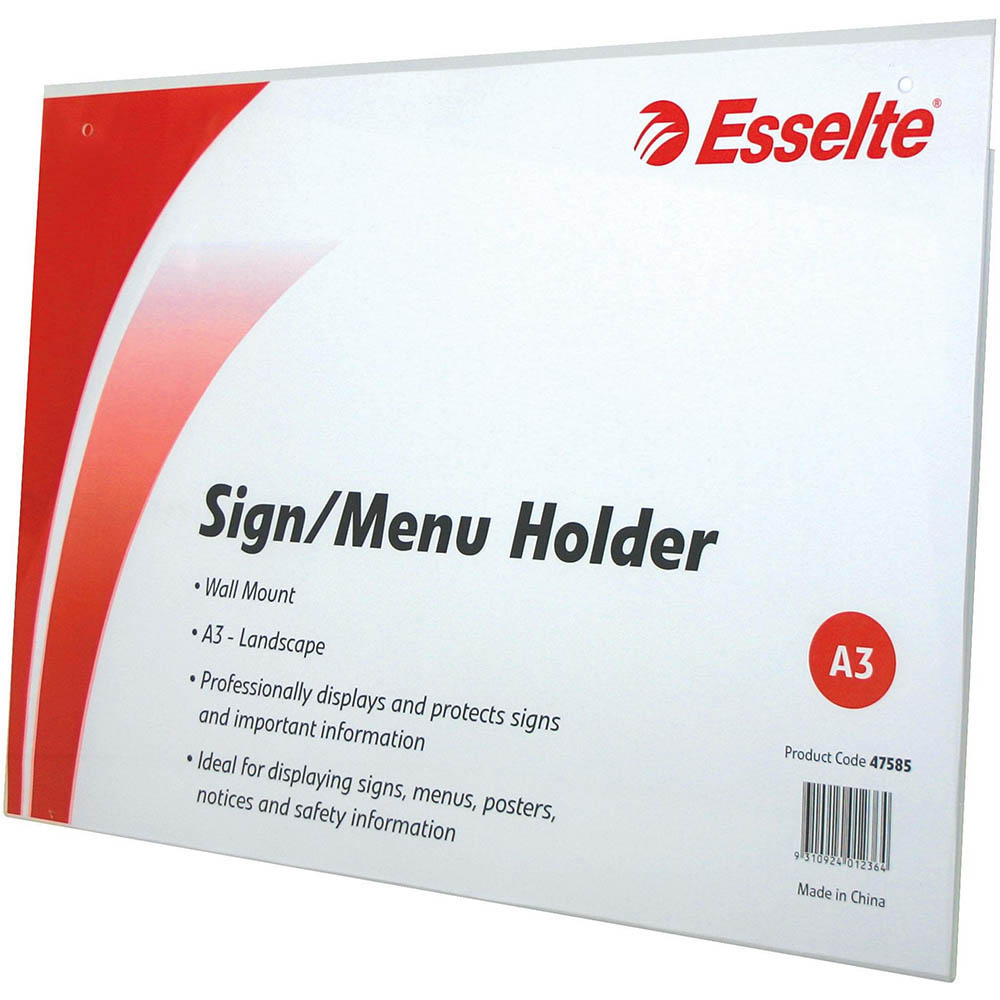 Image for ESSELTE SIGN / MENU HOLDER WALL MOUNT LANDSCAPE A3 CLEAR from OFFICE NATIONAL CANNING VALE
