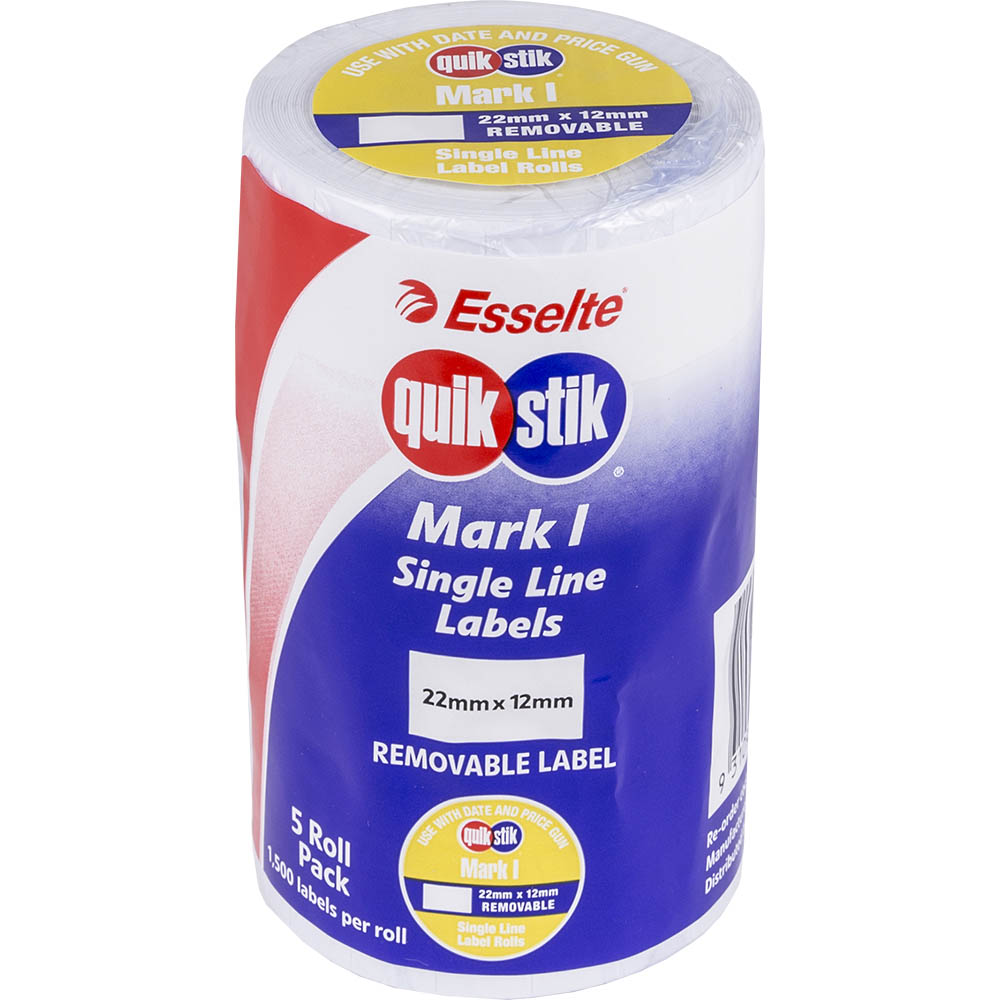 Image for QUIKSTIK MARK I PRICING GUN LABEL REMOVABLE 1500 LABELS/ROLL 22 X 12MM WHITE PACK 5 from Discount Office National