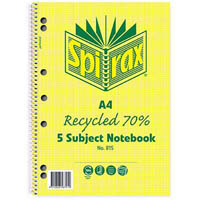spirax 815 5-subject notebook 7mm ruled 70% recycled spiral bound 250 page a4