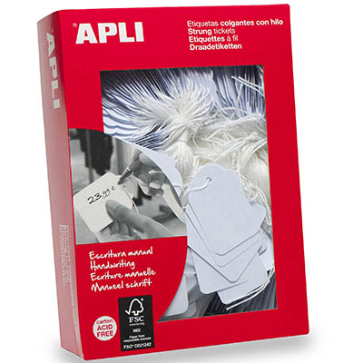 Image for APLI STRUNG TICKETS 28 X 43MM WHITE BOX 500 from PaperChase Office National