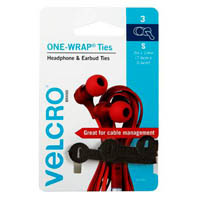 velcro brand® one-wrap® cable ties headphone and earbud 6 x 76mm black pack 3