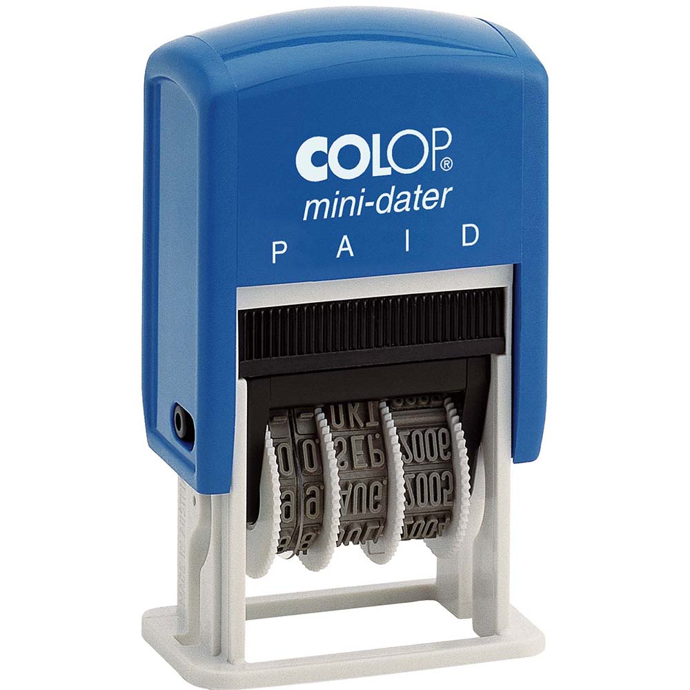 Image for COLOP S160/L2B MINI-DATER PRINTER SELF-INKING STAMP PAID 4MM BLUE/RED from Connelly's Office National