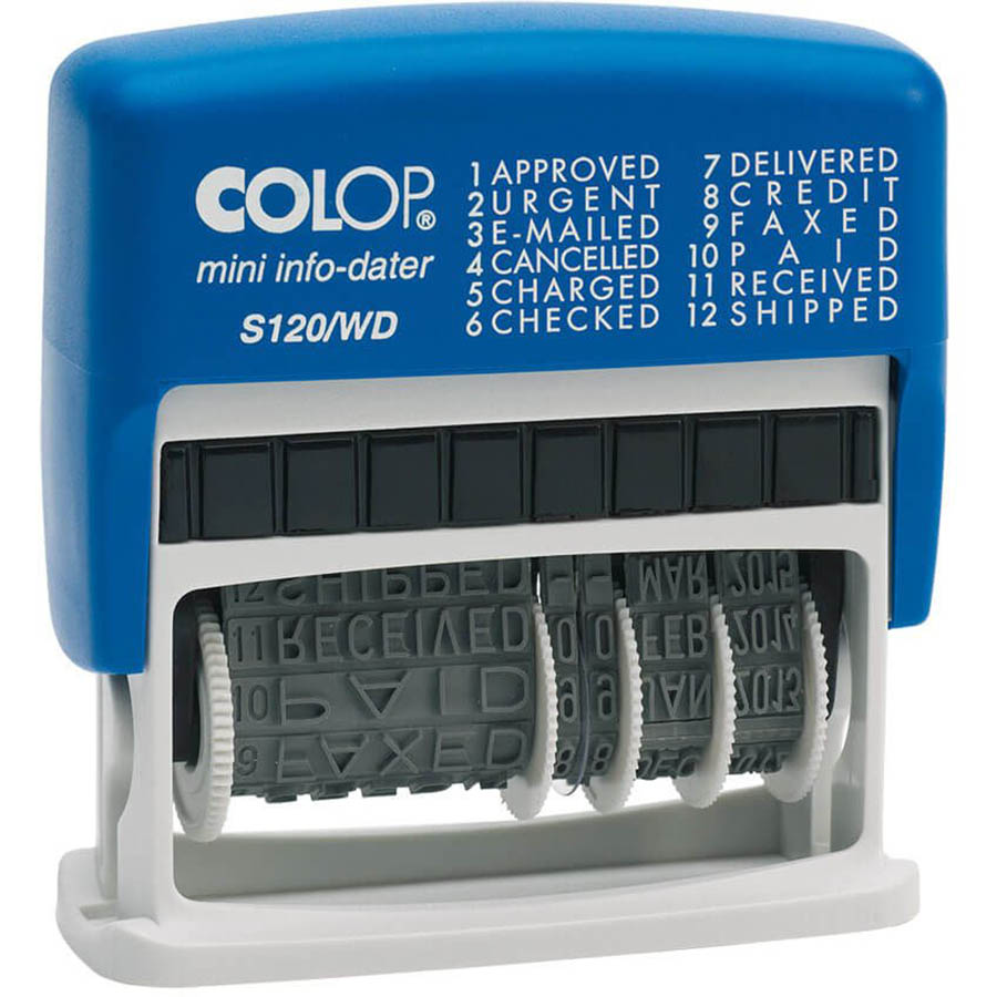 Image for COLOP S120/WD MINI-INFO-DATER PRINTER SELF-INKING STAMP 4MM BLUE/RED from Surry Office National