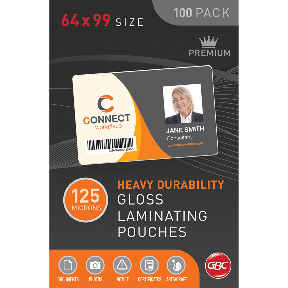 Image for GBC LAMINATING POUCH 125 MICRON 64 X 99MM CLEAR PACK 100 from Ezi Office National Tweed