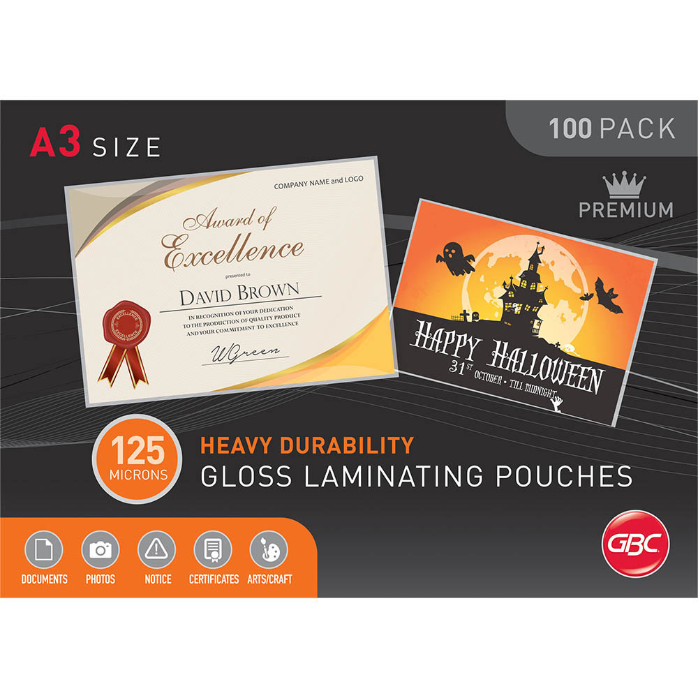 Image for GBC LAMINATING POUCH GLOSS 125 MICRON A3 CLEAR PACK 100 from Office National Barossa