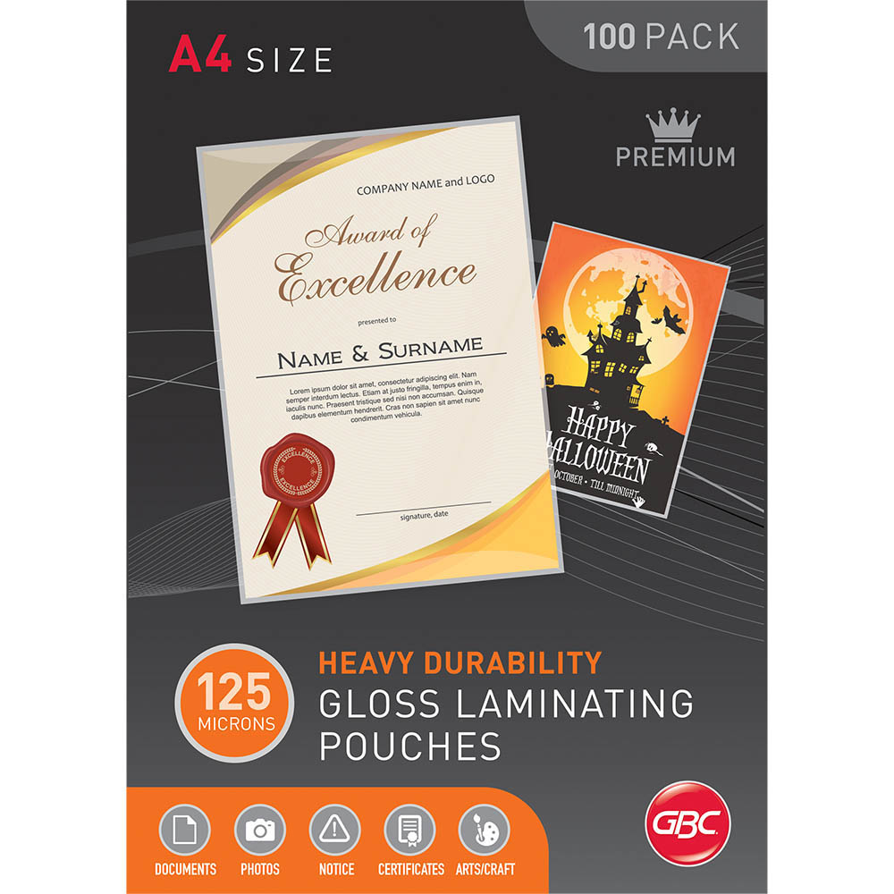 Image for GBC LAMINATING POUCH GLOSS 125 MICRON A4 CLEAR PACK 100 from Emerald Office Supplies Office National