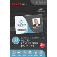 gbc laminating pouch 175 micron 64 x 99mm clear pack 100