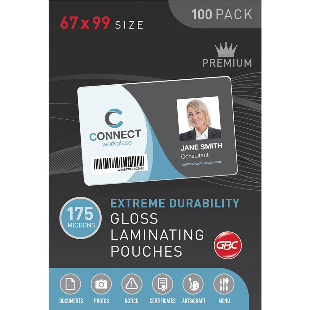 Image for GBC LAMINATING POUCH 175 MICRON 67 X 99MM CLEAR PACK 100 from Emerald Office Supplies Office National