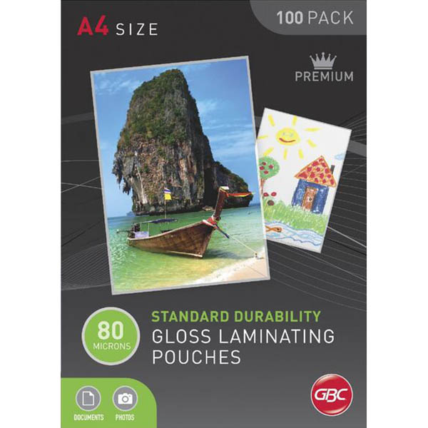 Image for GBC LAMINATING POUCH GLOSS 80 MICRON A4 CLEAR PACK 100 from Mackay Business Machines (MBM) Office National