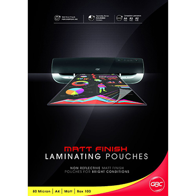 Image for GBC LAMINATING POUCH MATT 80 MICRON A4 CLEAR PACK 100 from Two Bays Office National