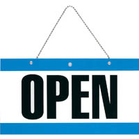 headline sign open/closed with chain 275 x 150mm blue/black/white