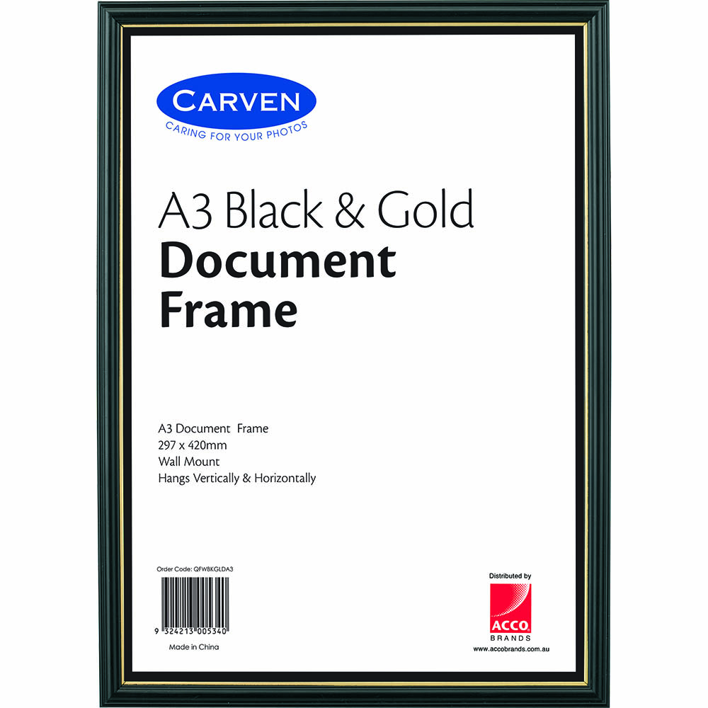 Image for CARVEN DOCUMENT FRAME A3 BLACK/GOLD from Complete Stationery Office National (Devonport & Burnie)