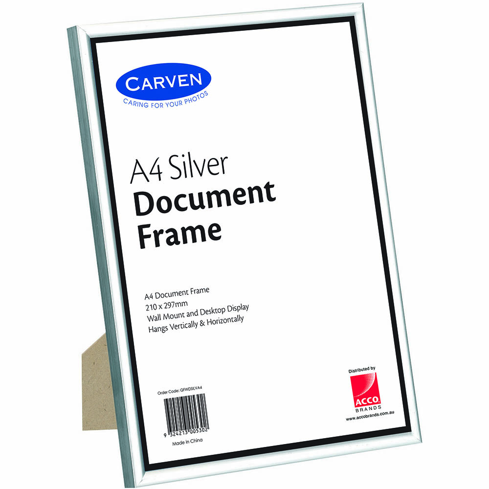 Image for CARVEN DOCUMENT FRAME A4 SILVER from Aztec Office National