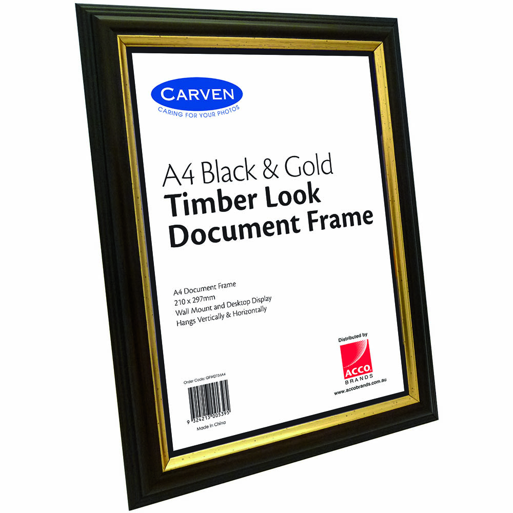 Image for CARVEN DOCUMENT FRAME A4 TIMBER LOOK/GOLD from Office National Limestone Coast