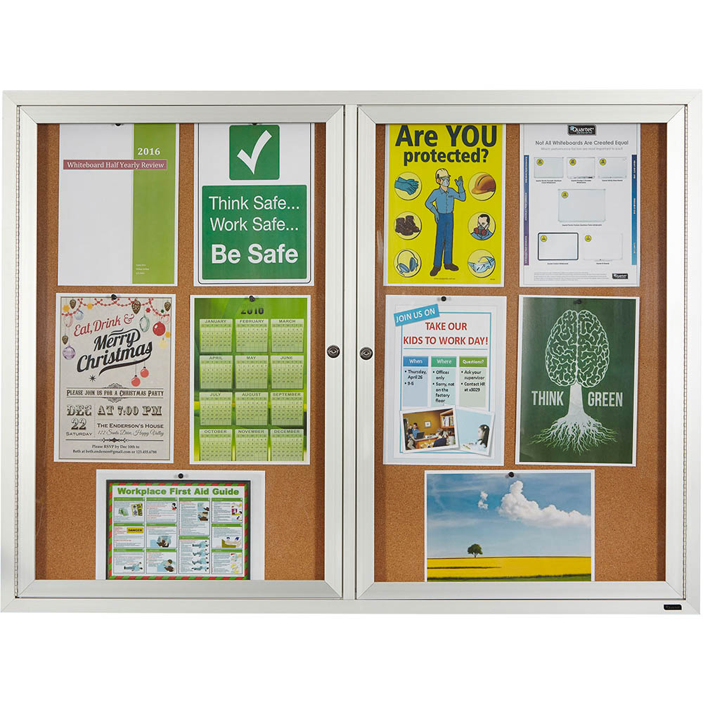Image for QUARTET ENCLOSED CORKBOARD 2 DOOR ALUMINIUM FRAME 1200 X 900MM BROWN from Mackay Business Machines (MBM) Office National