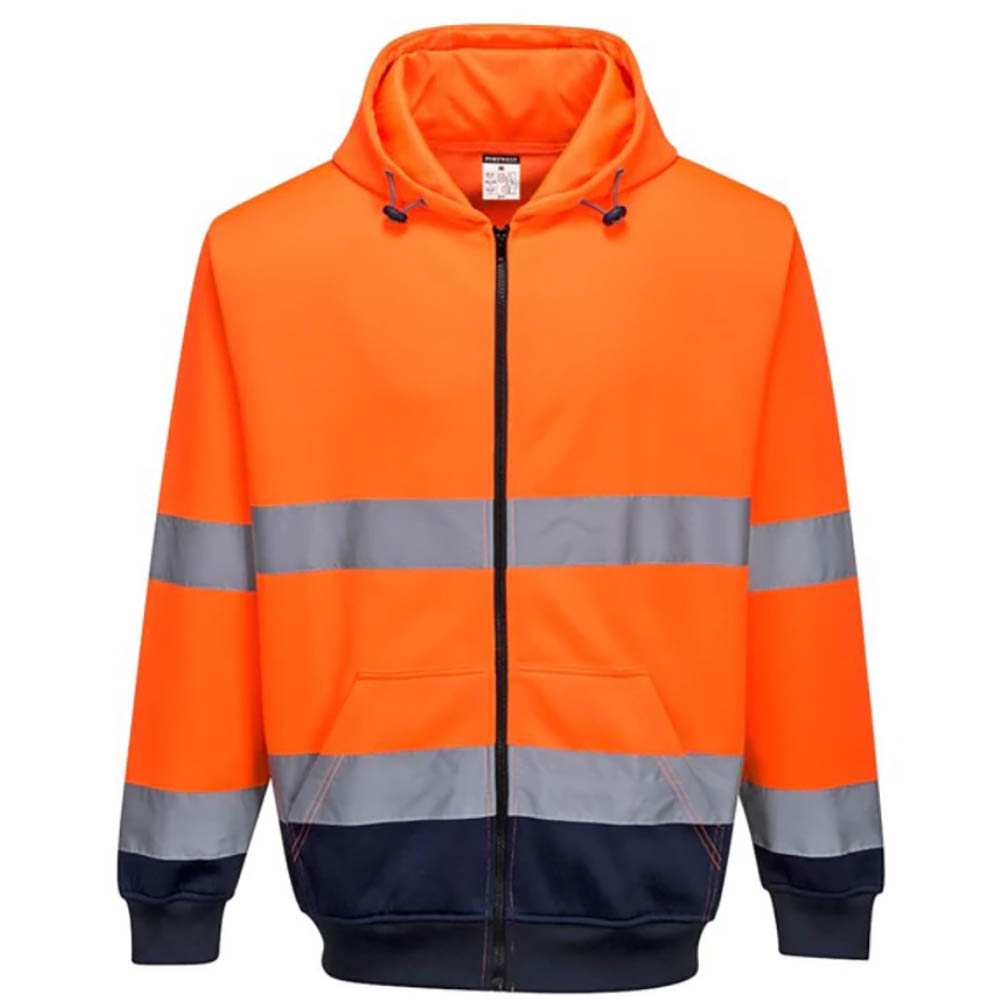 Image for PORTWEST HIGH VISIBILITY ZIPPED HOODY TWO-TONE MEDIUM ORANGE NAVY from Commercial Stationery Office National